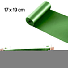 Green corn starch trash bags for biodegradable waste disposal.